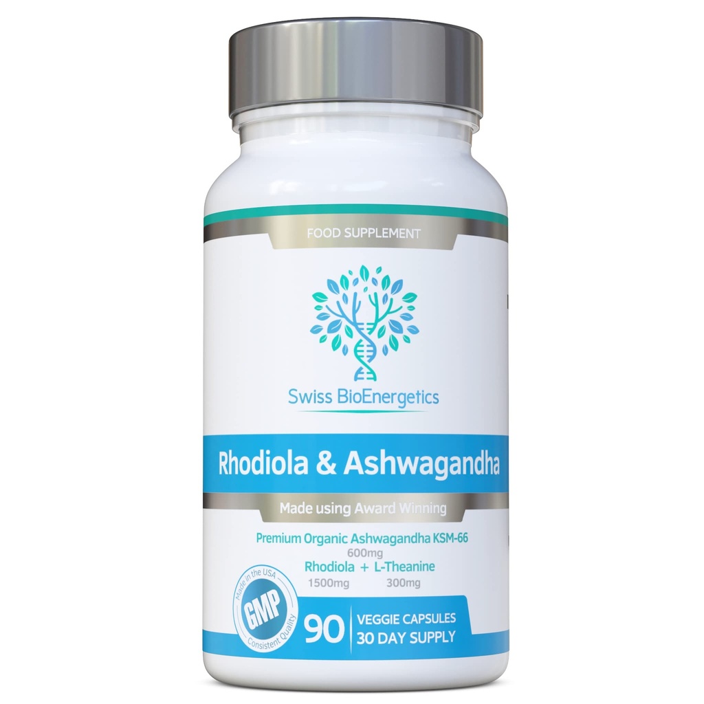 Rhodiola & Ashwagandha עם L-theanine - פרס זכייה Ashwagandha KSM-66 600 מ"ג ו 1500 מ"ג Rhodiola (3% Rosavins - 1% Salidrosides) שלמות שורש שווה ערך לתוגן קובו-גן. אין ממלאים מלאכותיים
