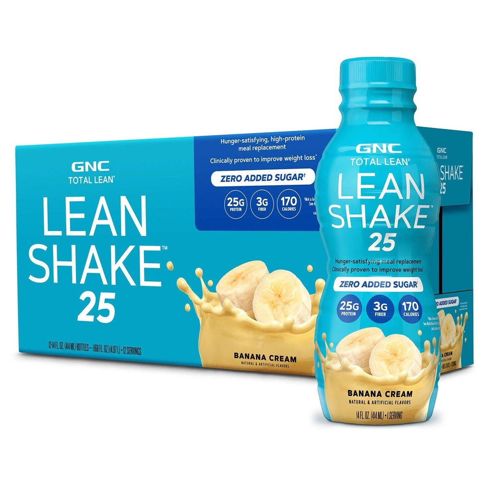 GNC Lean Shake 25 חלבון שקד, קלינית פרובנס ניהול משקל, החלפת Meal, 25g חלבון עם Zero הוסיף סוכר, מוכן לשתות, קרם בננה, אריזה של 12