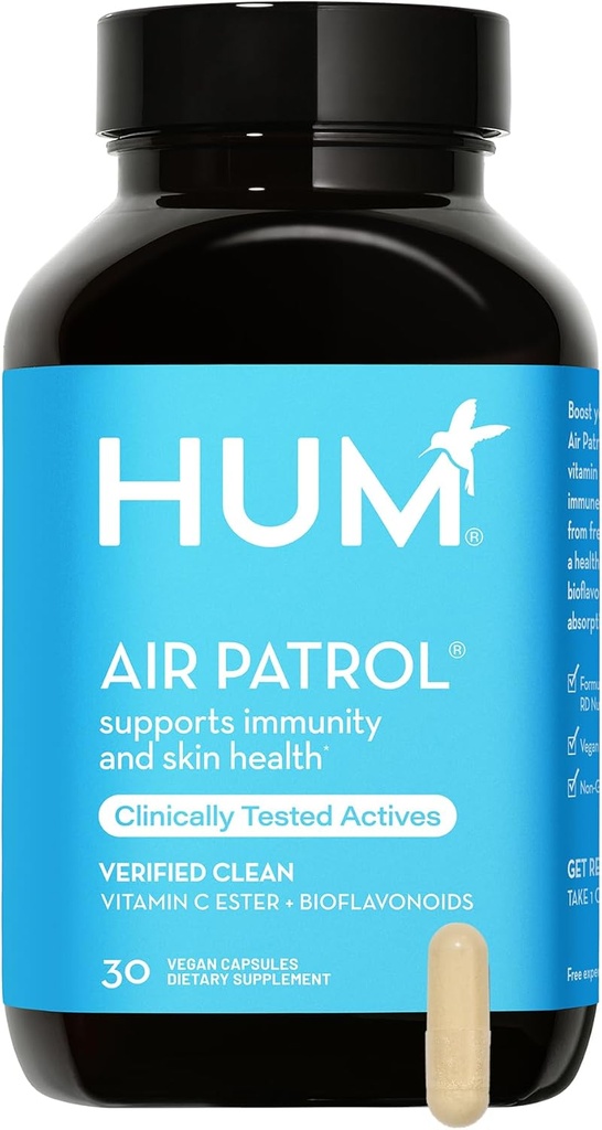 HUM Air Patrol Immune תמיכה תוספת עם ויטמין C & Citrus Bioflavonoids, ויטמין C תוספי עבור נשים וגברים, תמיכה מחסום עור, Lung Health & Immune System, 30 קפסולות טבעוניות