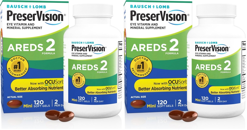 PreserVision areDS 2 עין ויטמין & מינרלים תוספת, מכיל Lutein, ויטמין C, Zeaxanthin, Zinc & ויטמין E, 120 Softgels (Packing May Vary) (Pack of 2)