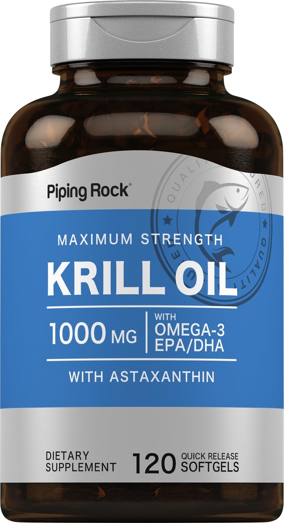 Piping Rock קריל שמן אומגה 3 Softgel קפסולות | 1000mg | 120 Count | EPA DHA תוספת עם Astaxanthin | כוח מקסימלי | Non-GMO, Gluten Free Free