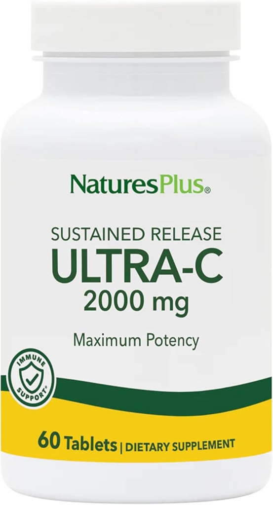 NaturesPlus Ultra-C 2000 מ"ג - 60 טבליות - ויטמין C עם Rose Hips - Immune & Antioxidant Support - Vegetarian, Gluten Free - 60 משרתים