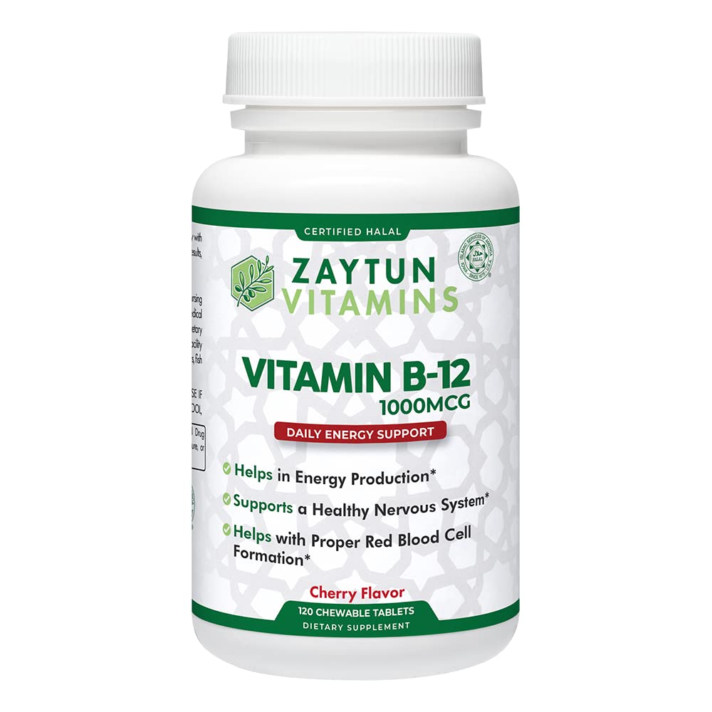 Zaytun Halal ויטמין B12 1000mcg, מקדם ייצור אנרגיה, מטבוליזם מערכת העצבים בריאה - Vegetarians ו טבעונים פורמולה - חינם חלב - 4 חודשים אספקה - מיוצר בארה"ב
