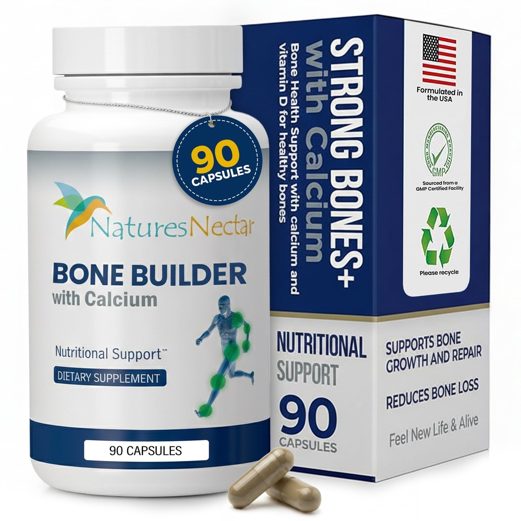 Nature's Nectar Bone & Joint Supplements for Men & Women - תומך בבריאות העצם, כוח וצמיחה עם Calcium, ויטמין D, Magnesium & Strontium - פורמולה בונה העצם עבור אבסורציה מקסימלית - 90 Caps Caps Caps Caps עם Calcium, ויטמין D, Magnesium & Strontium