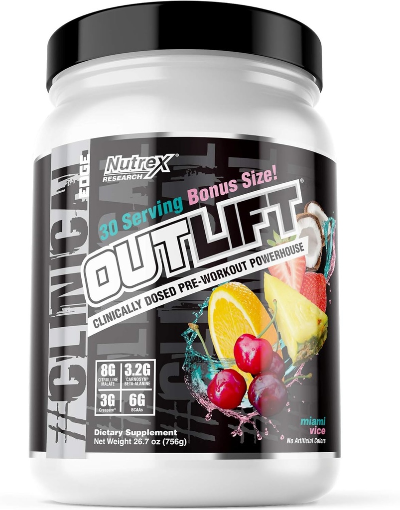 Nutrex Outlift קלינית Dosed Pre Workout אבקה עם Creatine, Citrulline, BCAA, Beta Alanine, Caffeine | אנרגיה, כוח, משאבה Preworkout