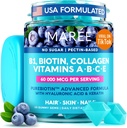 MAREE ויטמין B1 Thiamine & B7 biotin Gummies - A E D C ויטמין מורכב עם Keratin, Collagen, Hyaluronic & Pantothenic Acid for Skin, Nails & שיער