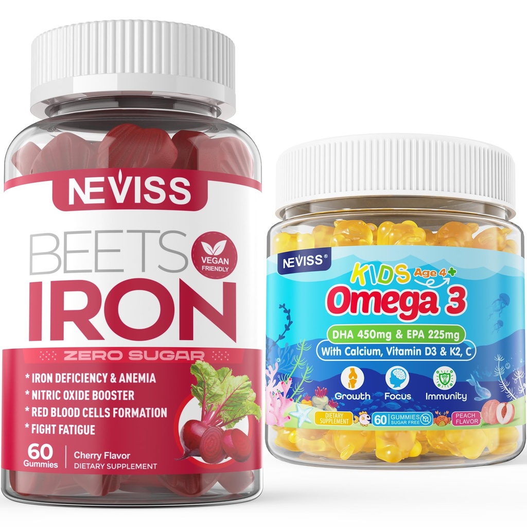 Iron Gummies 2 Pack + Kids אומגה 3 חניכיים 2 Pack