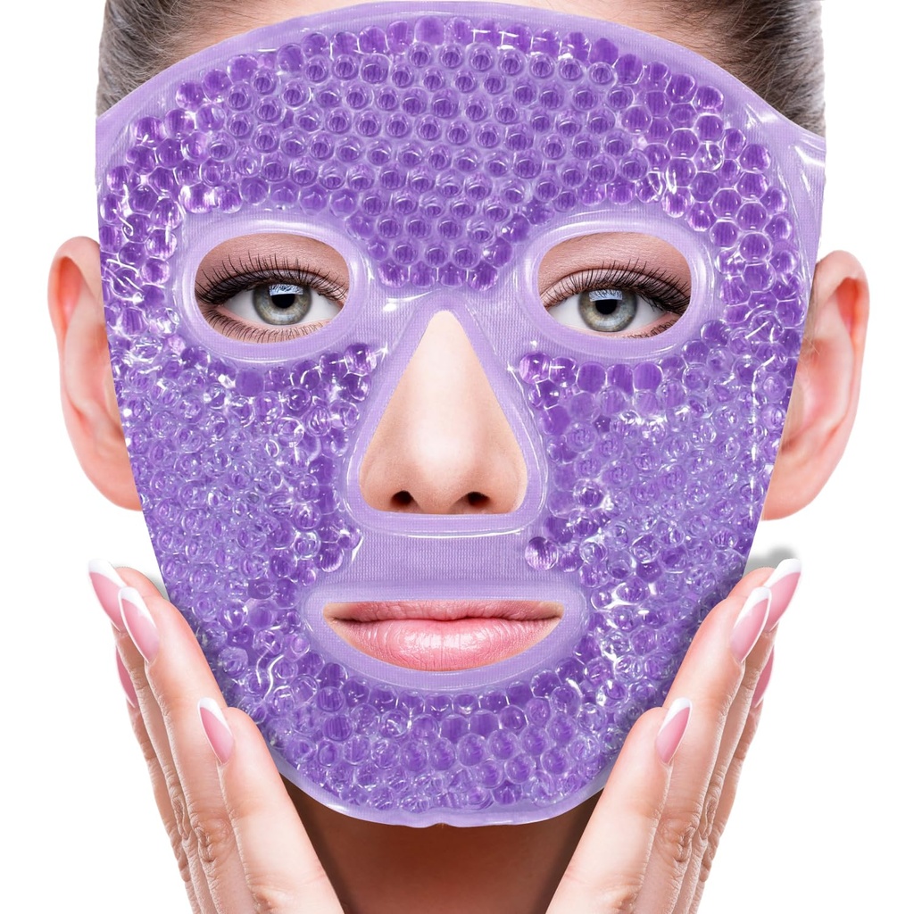 ZNÖCUETÖD Face Eye Mask Ice Pack for Reducing Puffiness, Bags under Eyes, Puffy Dark Circles, Migraine, Hot/Cold Pack with Soft Plush Backing (Purple #22)