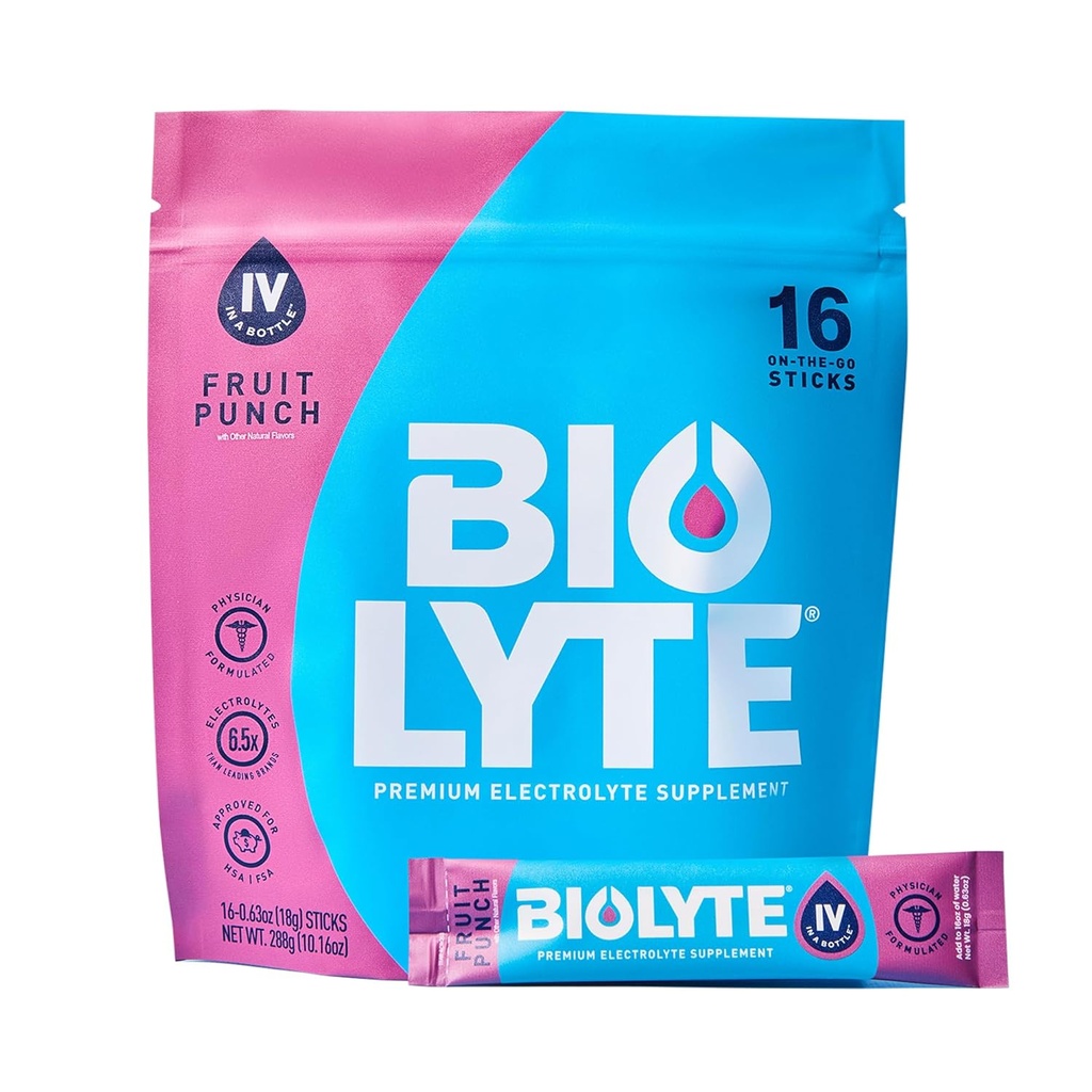 BIOLYTE IV אבקת אלקטרוליטה Packets, IV שתייה נוזלית לערבב עבור מים, Doctor-Developed hydrotion, HSA & FSA Approved Dehydration Relief, Chemotherapy חייב להיות עבור נשים, גברים- Punch פירות (16 מקלות)
