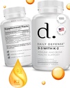 Immune Defense Supplements ויטמין D3 K2 2000IU לבריאות הלב, תמיכה יומית Immune, בהירות נפשית ותפקוד שרירים - 100 טבליות צ'ירוק