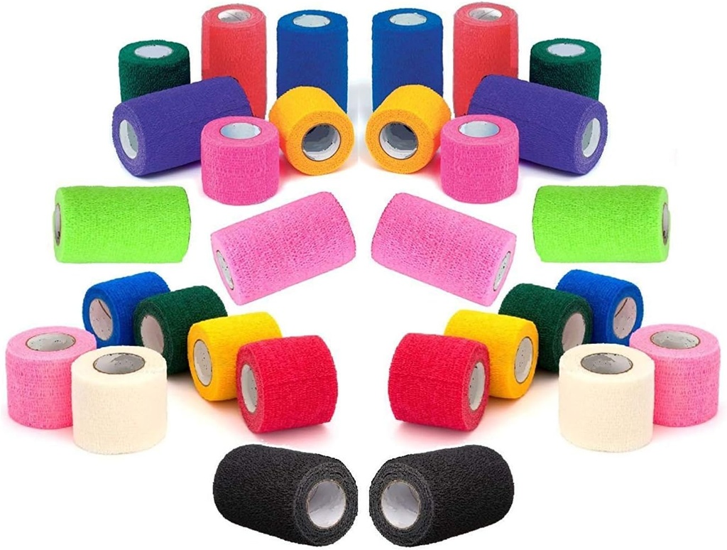 Prairie Horse Supply Vet Wrap Tape Bulk (דוגמת צבעים) (6 Pack) (4 Inches Wide) Vet Wrap Medical First Aid Tape Self Adhesive Adherent for Ankle Wrist Sprains ו Swelling