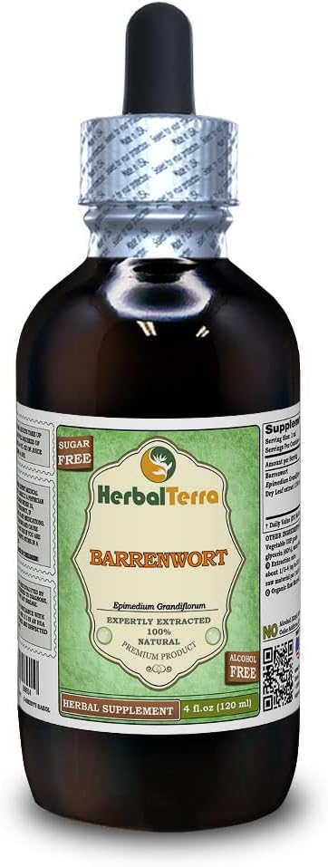Barrenwort (Epimedium Grandiflorum) Glycerite, Dried Leaves Alcohol-Free Liquid Extract (שם ברזיל: HerbalTerra, Madely in USA) 4 fl.oz (120 מ"ל)