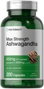 Horbäach Ashwagandha תוסף | Max Power | 200 קפסולות | נשים וגברים | Non-GMO, Gluten Free
