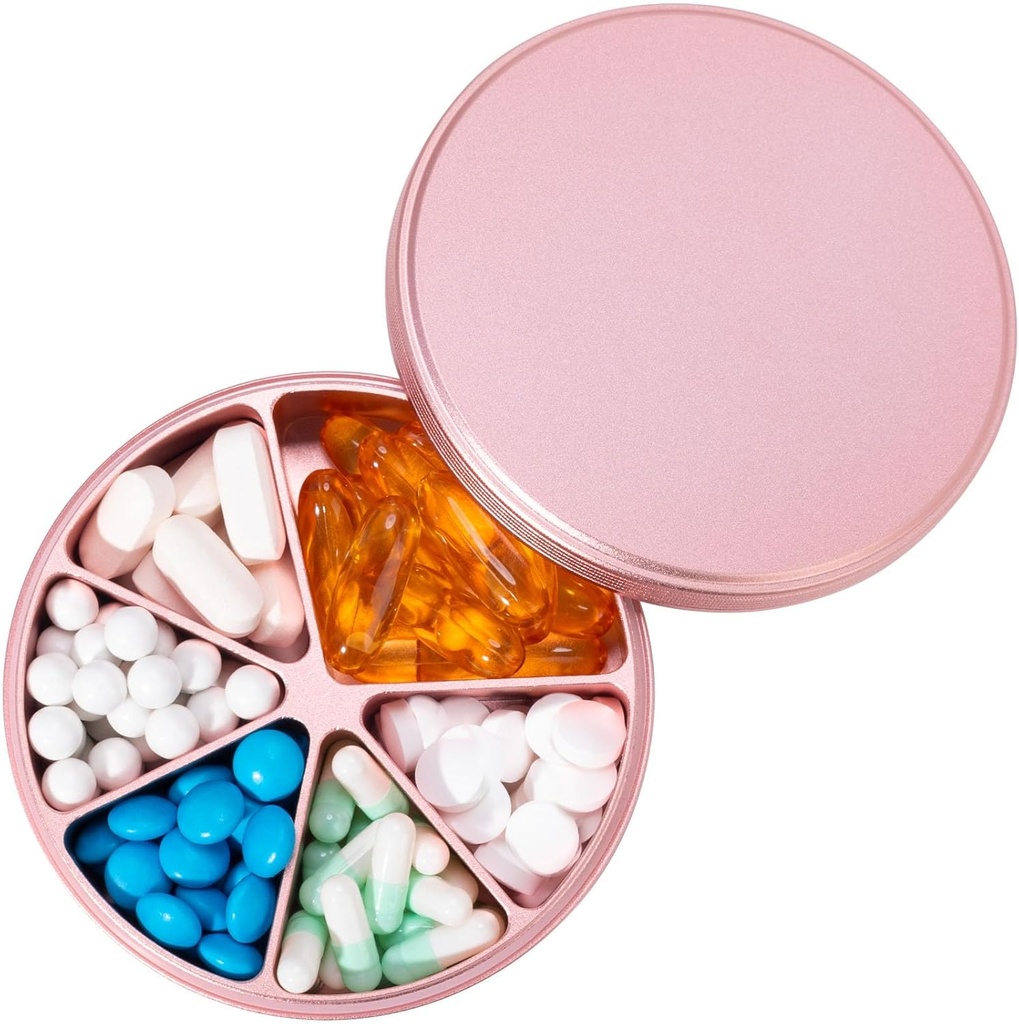 גלולת גלולת גלולות 6 השוואתיות גלולה Dispenser - Heavy Duty Metal Daily Pill Container, Daily Pill Box Pill Holder, Waterהוכחות תרופות לוויטמין תוספת שמן דגים, 0.38lb, Pink Pink