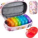 Serfeymi® Travel Pill מארגנת 2 פעמים A Day AM PM שדרג את תיבת הכדור של קשת 7 יום עם Portable Zipper PU PU PU שיער, מארגנת תרופות עבור גלולות, ויטמינים, שמן דגים - ורוד 03 03