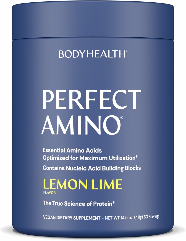 אבקת BodyHealth PerfectAmino - BCAA ו- EAA עבור Pre ו- Post Workout - Amino Acid Energy Drink for Men and Women to Support Lean Muscle and Recovery - Lemon Lime - 60 משרתים