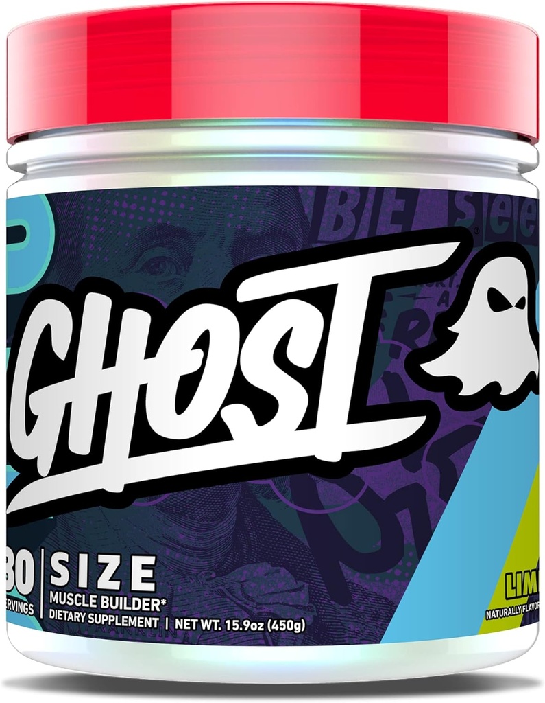 GHOST Size Muscle Builder Dietary Supplement - Lime, 30 Servings - Muscle Growth and Strength Building Supplements for Men & Women - Creatine, Betaine & Beta-Alanine - Free of Sugar & Gluten, Vegan