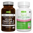 אומגה 3 + Super B12-Complex 1000mcg טבעוני Bundle, Sustainable EPA & DHA Algae שמן 1340 מ"ג + גבוה Absorption sublingual ויטמין B12 עם Methylclcobalamin, Adenosylcobalamin & Hydroxocobalamin, על ידי I I I I