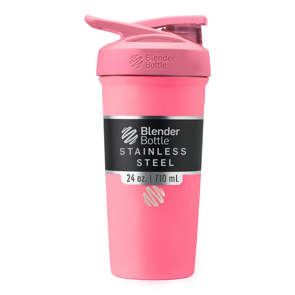 BellerBottle Sport Insulated Stainless Steel Shaker בקבוק עם Wire Whisk, 24Ounce, Pink - חלבונים שקד ושיקום עבור ספורטאים ו- Fitness Enthiasts, Easy Mixing, Keeps Drinks Cold, Lockable Lid
