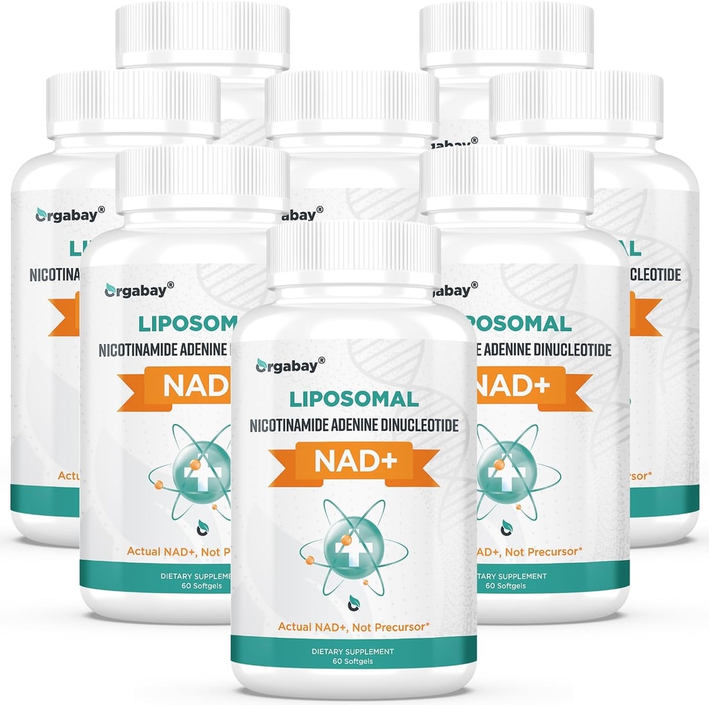 Orgabay Liposomal NAD+ תוספת של 500 מ"ג, High Absorption, Boost NAD+ עם TMG 250 מ"ג, Actual NAD Plus More Efficient Than Nicotinamide Riboside, תמיכה באנרגיה סלולרית, הזדקנות בריאה | 480 Softgels