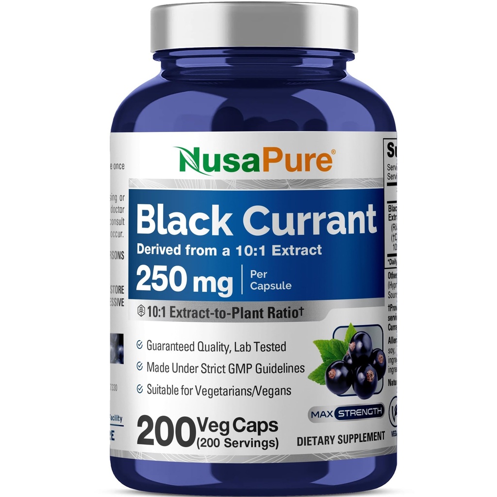 NusaPure Black Currant 10:1 לחלץ, 250 מ"ג Equivalent to 2,500 מ"ג, עבור Veg Caps 200 טבעוני, non-GMO