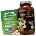OmniBiotics Organic Milk Thistle תוסף 1500 מ"ג - 4X ריכוז עם Silymarin - High Potency Liver Detox & Support - 120 קפסולות טבעוניות