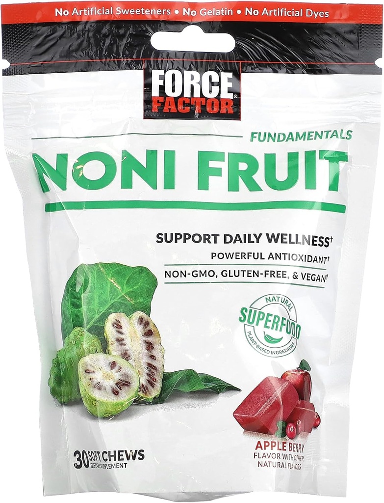 עבור FACTOR Noni פירות Chews for Immunity and Skin Health Support, Noni Juice Supplement, Plant-based Antioxidant Superfood Chews, Gluten-Free, & Vegan, Apple Brad Flavor, 30 Soft Chews