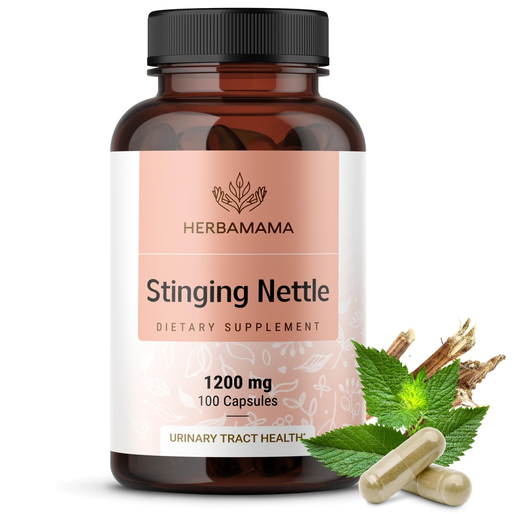 HerBAMAMA Sting Nettle קפסולות - 1200mg Sting Nettle Root Extract for Urinary Tract Support - טבעוני, Non-GMO Urtica Dioica תוסף