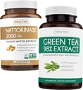 Nattokinase & Green Tea (2-Month אספקת) ירוק Vitality Boost - Nattokinase 2000 FU Powerful באופן טבעי פורה Soybeans -120 Caps & Green Tea Extract with EGCG (Non-GMO) Natural Metabolism Boost