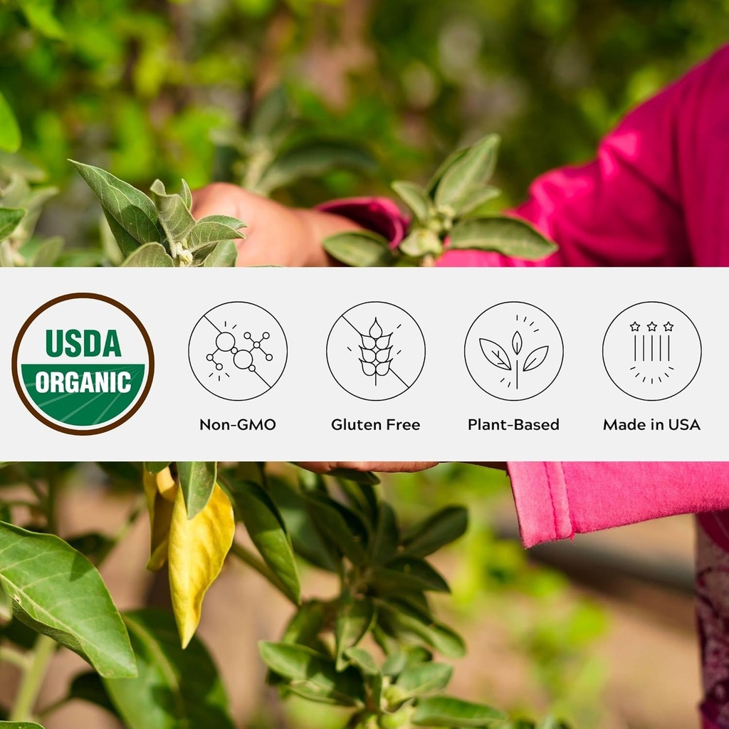 אבקת אשוגנדה אורגנית, Non-GMO, Fair-trade, Glu,ten Free, Single Origin, Grown in אורגון Fitogenic Ayurvedic Herbal תוסף ב-Resealable Jar