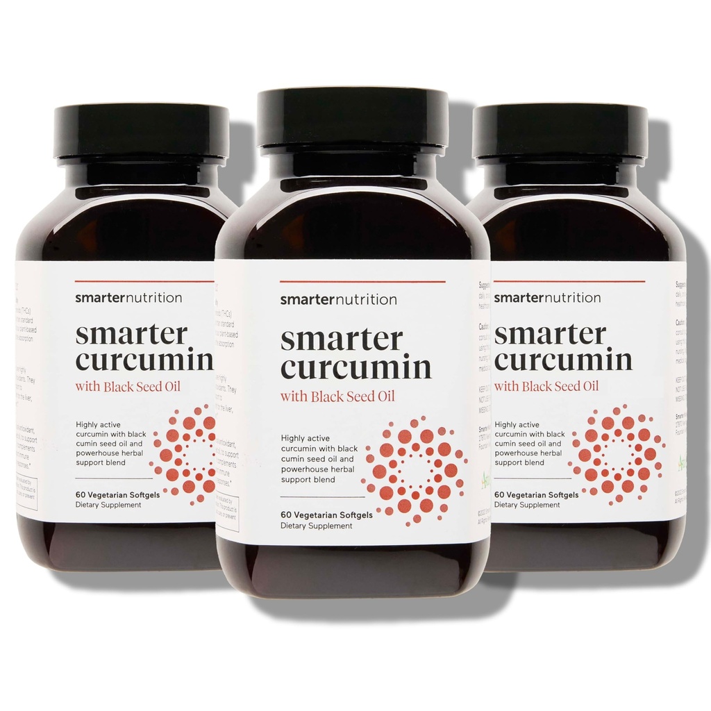 תזונה חכמה יותר Curcumin Softgels - תוספת טבעונית גבוהה 400 מ"ג Curcumin סטנדרטית ל 95% Tetrahydrocurcuminoids + Black Seed שמן & ג'ינג'ר לבריאות משותפת & Immune - 180 Cttt
