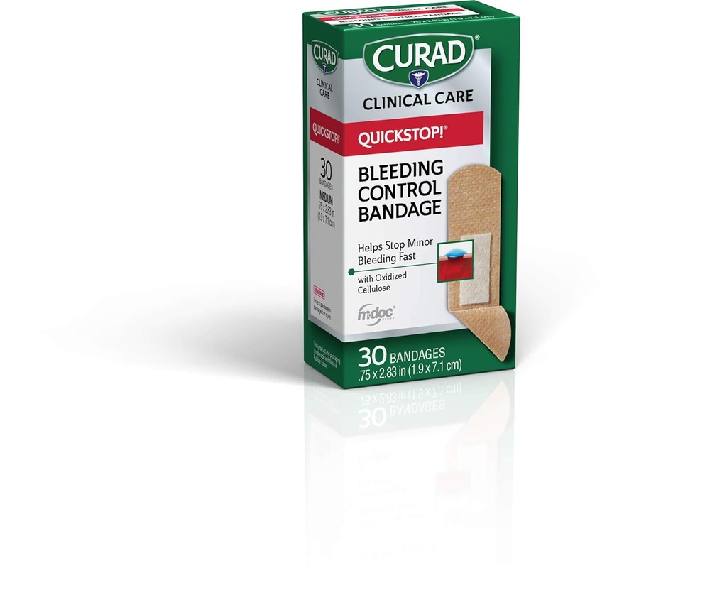 Curad Quickstop Flex-Fabric Bandages, Quickstop Bleeding Control Technology, 0.75" x 2.83, 30 Count (Pack of 3)