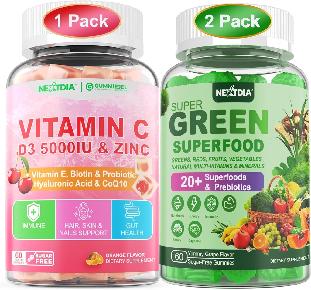 ויטמין C, D3 ו- Zinc Gummies + Super Greens