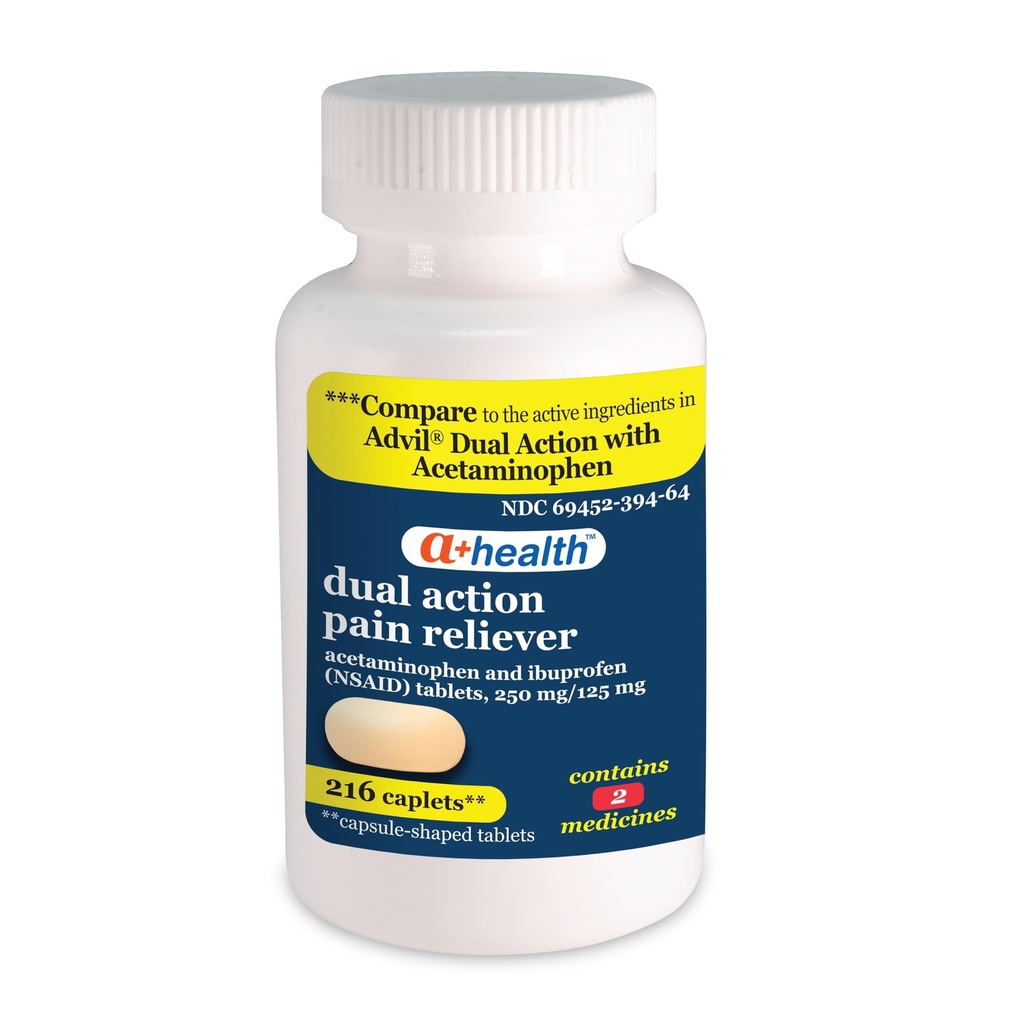פעולה כפולה של Acetaminophen 250 מ"ג ו Ibuprofen (NSAID) 125 מ"ג כאב Reliever Caplets, 216 Count