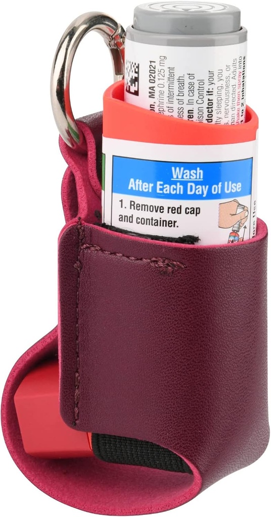Beautyflier Asthma Inhaler Holder, Durable Microfiber Skin Travel Handy Inhaler Keychain Holder for Kids and Adults, Inhaler Notluded (אדום)