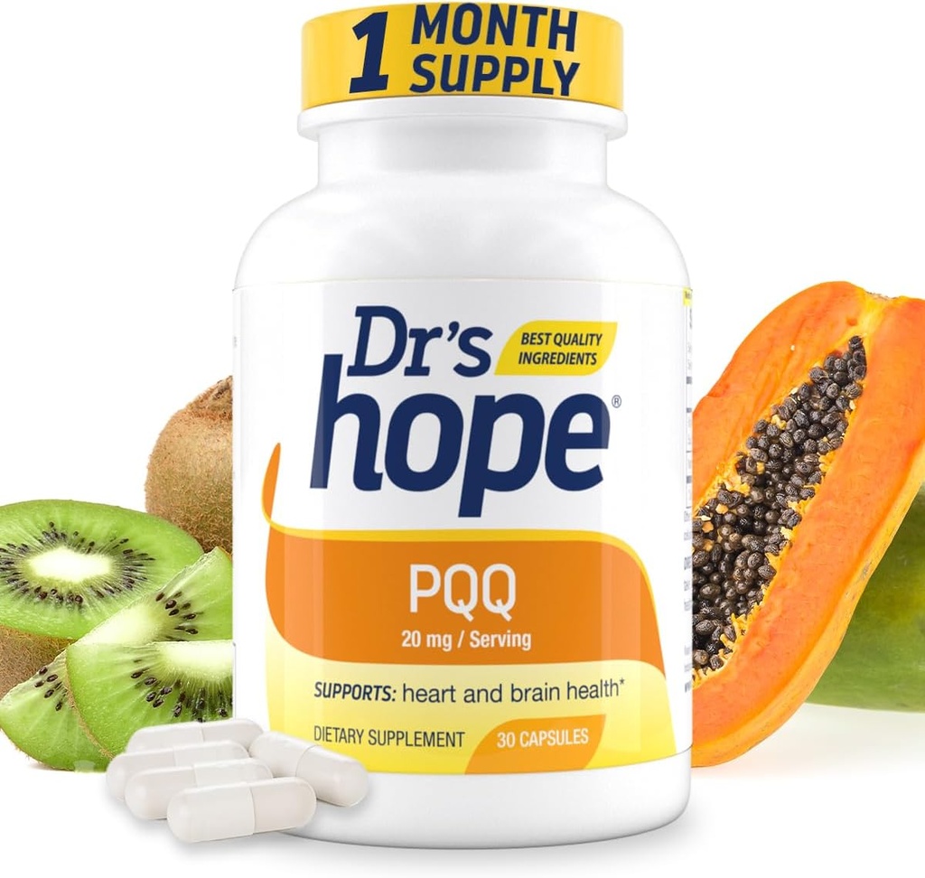 Dr's Hope Pyrroloquinoline תוסף 20 מ"ג - מקדם המוח, הלב והתפקוד המנטלי - עבור תפקוד שרירים, ייצור אנרגיה & Longevity - גלטן חינם - 30 קפסולות טבעוניות - 1 חודש אספקה