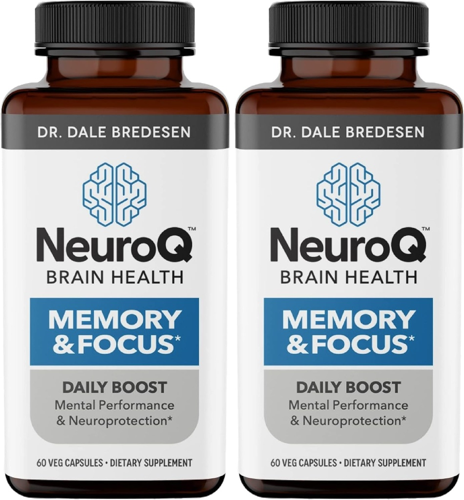 NeuroQ Memory & Focus - Boostss קוגניטיבי ביצועים ותפקוד המוח - פורמולה הגנתית על ידי ד"ר דייל Bredesen - Gotu Kola גינקו Phosphatidylserine & Propolis - 60 קפסולות (Pack של 2)