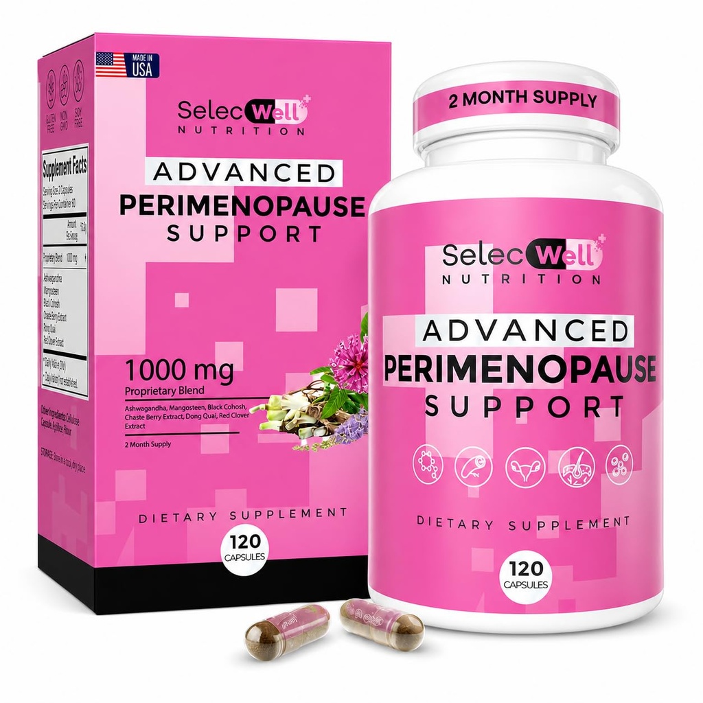 Perimenopause & Menopause תמיכה תוספת לנשים - Multi-Symptom הקלה עם Black Cohosh & Red Clover Isoflavones | Ashwagandha Fitogen & Herbal בלגן הורמונליים | 120 קפסולות