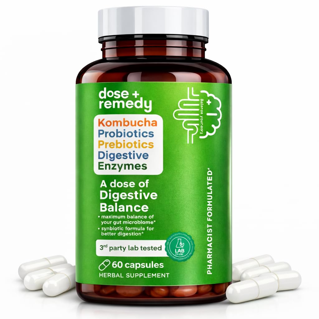 מנה של תוספי תזונה של איזון-Gut Health Supplement-USDA-Kombucha, 7 Probiotic Strains ו-Prebiotics for Microbiome-Digestive Enzymes for Digest-Bloating Relief for Women and Men