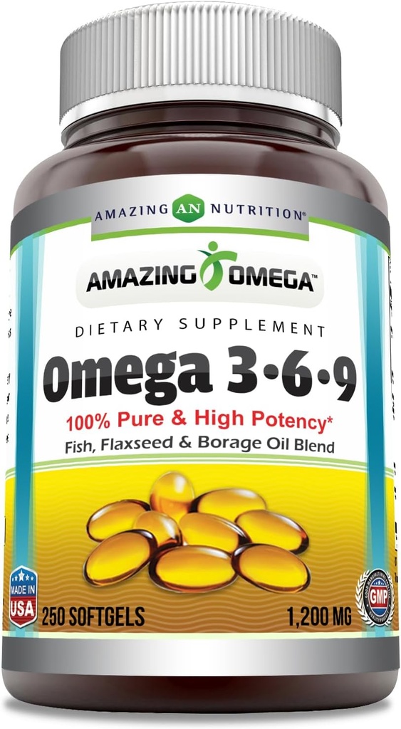 אומגה 3.6.9 | 1200 Mg Per Serve | 250 Softgels | Unflavored | Non-GMO | Gluten-Free | Made in USA