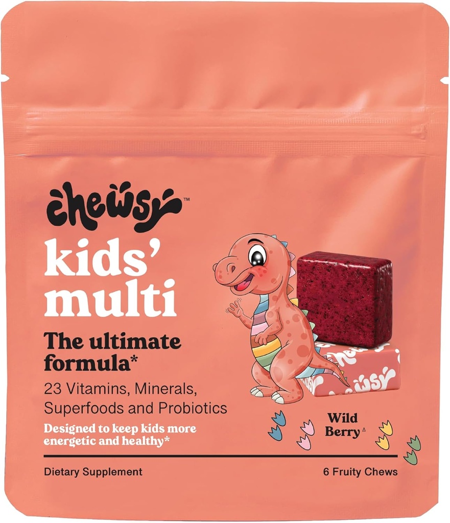 תמיכה מרובה ויטמין + פרוביוטיקה + Superfoods Chews, Immune & Digestive תמיכה, ויטמינים A, C, D3, E, Zinc, Kids Chewable Supplement, Individually Wrapped פירותy Chews, 6 ימים אספקה (1)