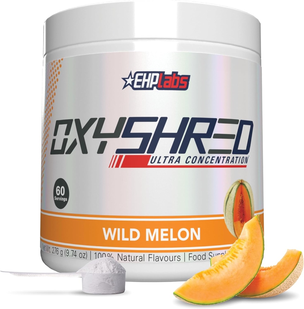 EHP Labs Oxyshred Pre Workout אבקת & Shred תוסף - אבקת Preworkout עם L Glutamine & Acetyl L Carnitine, אנרגיה Boost לשתות - Wild Melon, 60 משרתים