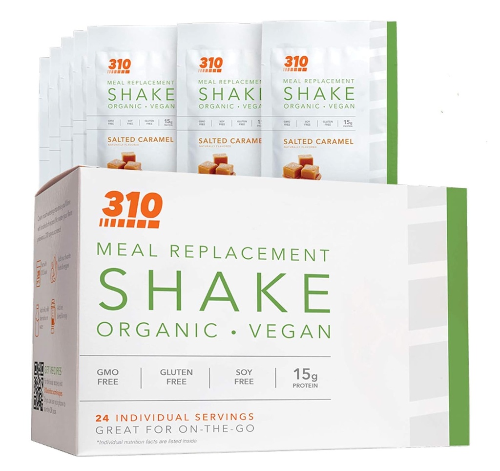 24 CT Organic Shake Box - אבקת חלבון צמחי טבעוני ומיל החלפת שקד - על ידי 310 תזונה - גלוטן, חלב וסוי חינם - 0g של סוכר | Keto ו Paleo Friendly (Salted Karamel)