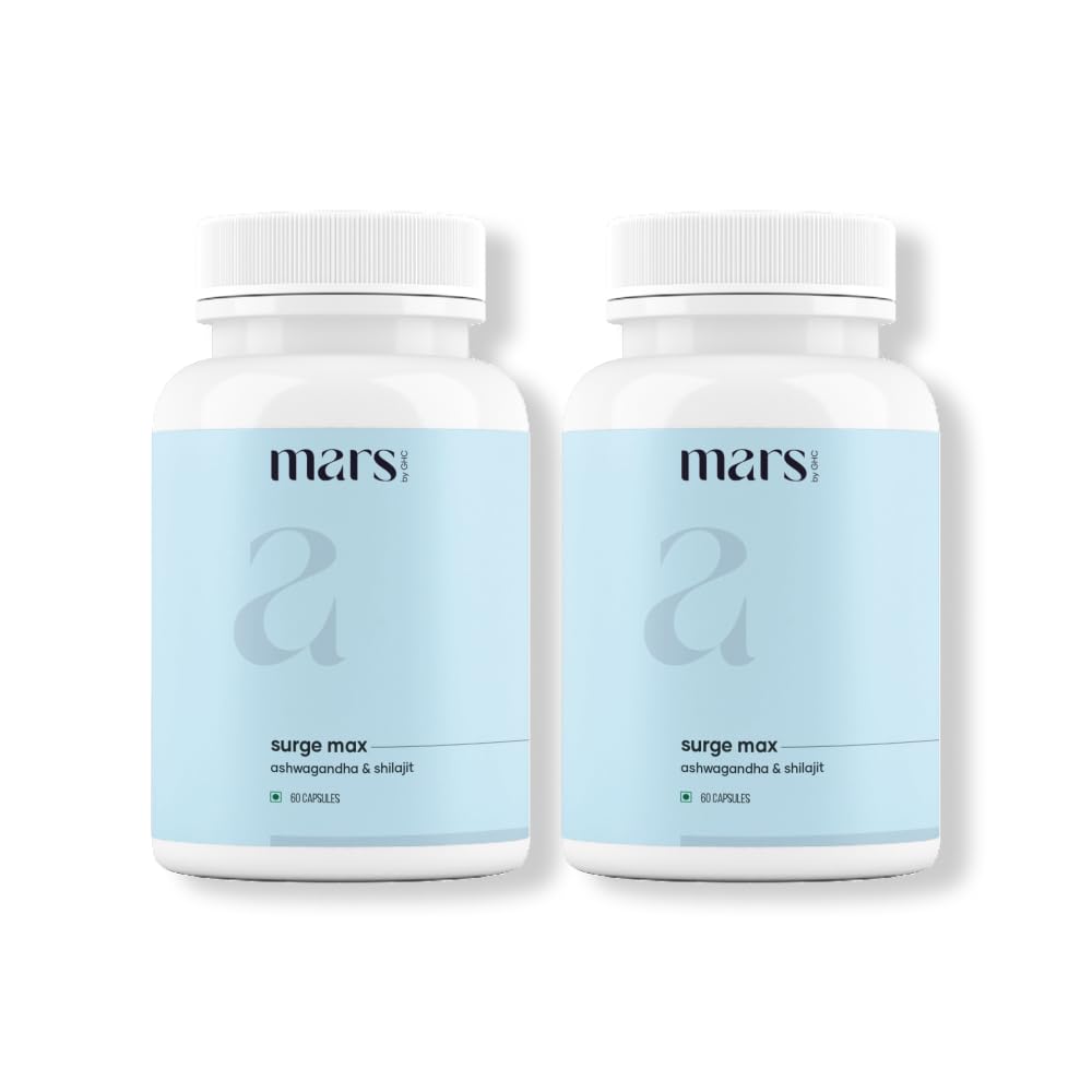 Mars Surgemax Natural כמוסות עם Shilajit & Safed Musli | תומך באנרגיה, כוח ותחמושת | עבור Active Lifestyle | 120 קפסולות | חבילת 2