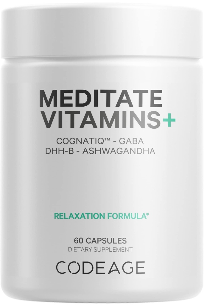 Codeage Meditate ויטמינים + תוסף - CognatiQ, DHH-B, GABA, Ashwagandha, אורגני Mushrooms, Blueberries - BDNF Brain Pills and Neuroprotein - טבעוני, non-GMO, Gluten-Free - 60 קפסולות