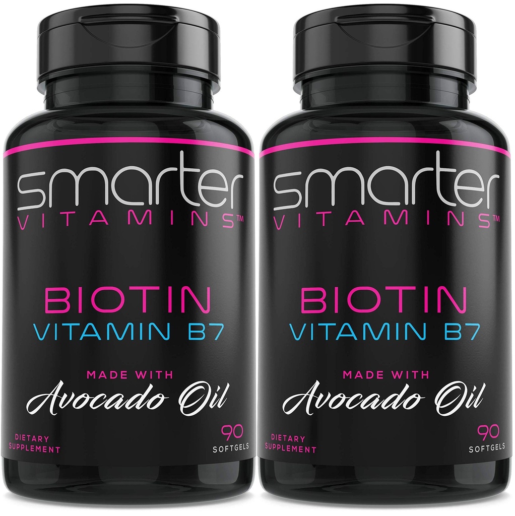 (2 Pack) חכם יותר ביוטין 5000mcg שמן אבוקדו, ויטמין B7, Non-GMO, 90 מיני Softgels נוזלי, No Soy Soy