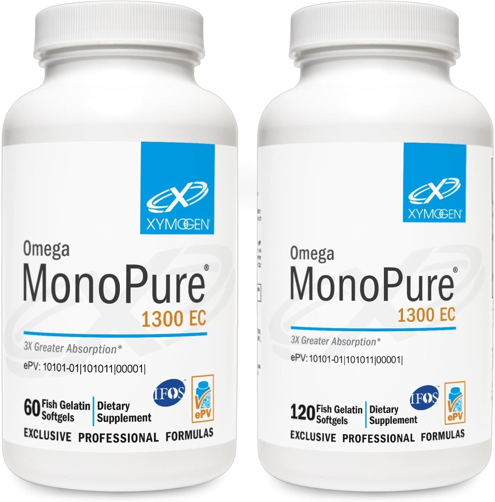 XYMOגן אומגה MonoPure 1300EC Bundle - 60 Softgels + 120 Softgels - שמן דגים עם 3X גדול Absorption - DHA EPA אומגה 3 לבריאות הלב + תמיכה קוגניטיבית