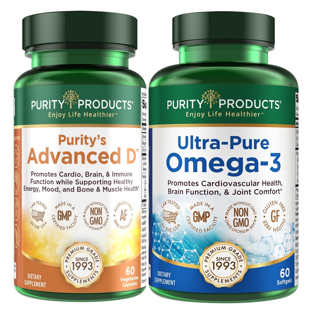 מוצרי Purity KIT - ד"ר Cannell's Advanced D + אומגה 3 Ultra-Pure Fish שמן מ- D מתקדם ארוז עם ויטמין D, ויטמין K2, Zinc, Magnes Citrate, Boron ו- Turine