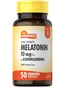 Sundance Melatonin 10mg עם Ashwagandha | 50 קפסולות | תוספת כוח | Non-GMO & Gluten Free Supplement