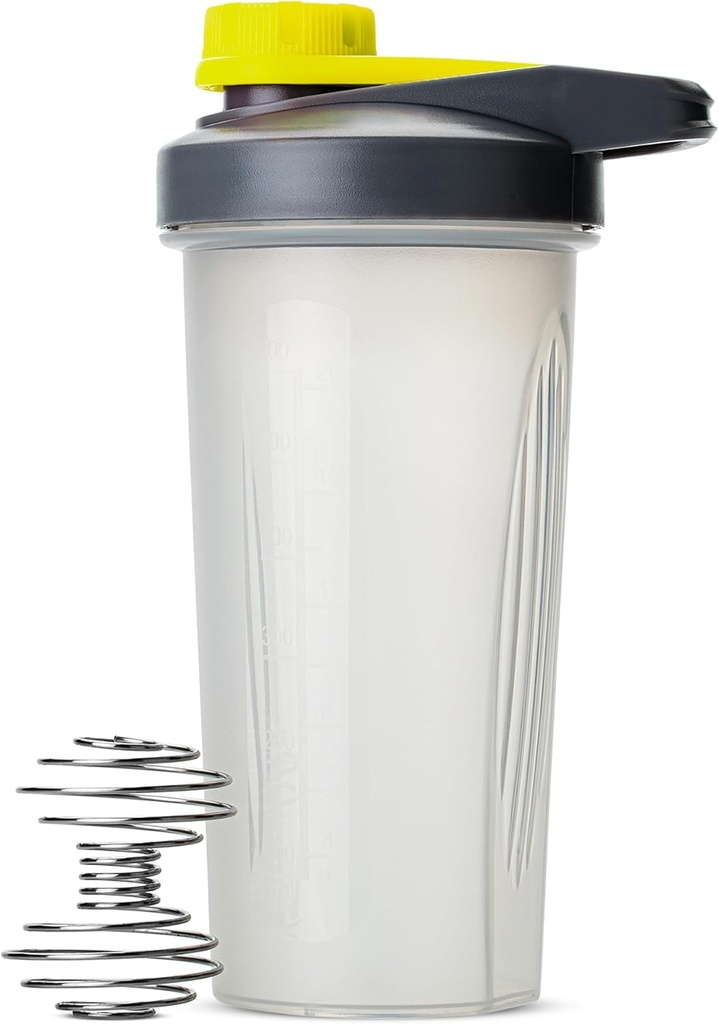 Mr. Pen- Shaker Bottles for Proteins with Twist Cap, 28 oz, אפור / צהוב, חלבונים Shaker בקבוק עם Wire Whisk Ball